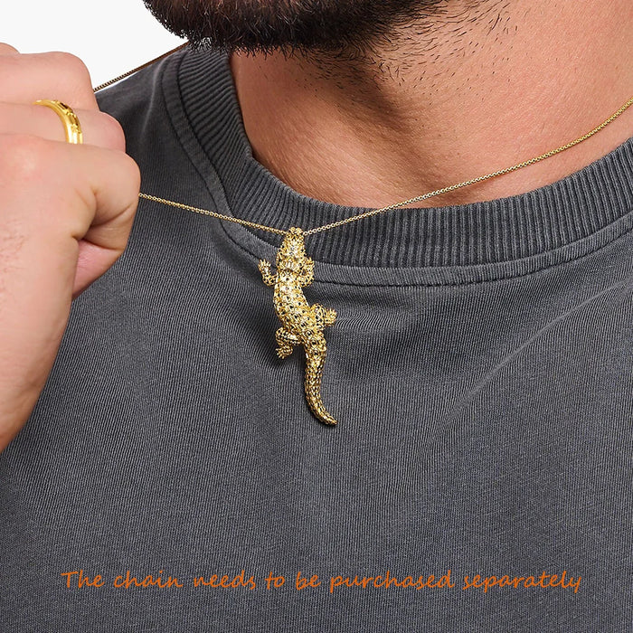 925 Sterling Silver Golden Crocodile Pendant Jewelry For Men & Women