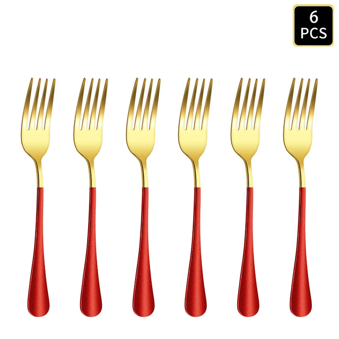 4 / 6 / 16 / 24 Piece Gold Red Stainless Steel Cutlery Set