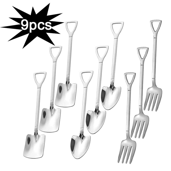 9 Piece Stainless Steel Dessert Fork & Spoon Set