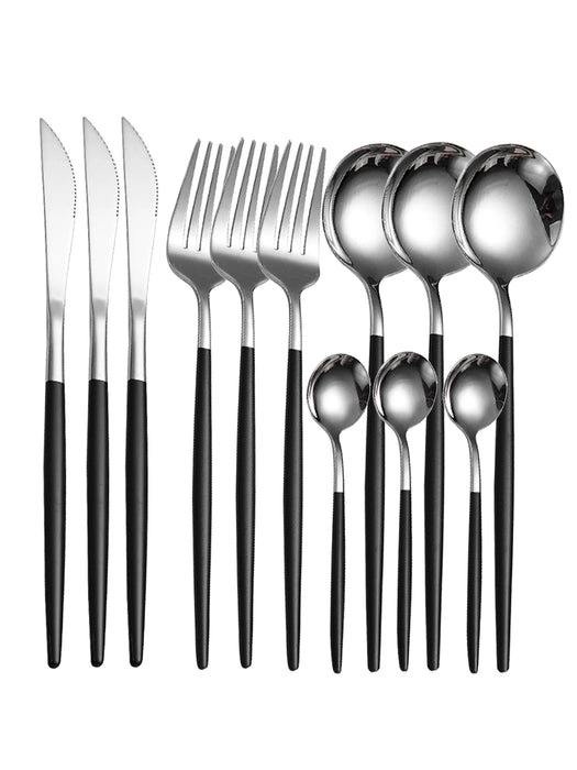 12 Piece Stainless Steel Cutlery Set With Steak Knives And Dessert Spoons