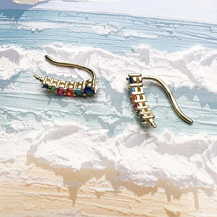 925 Sterling Silver Colourful Stone Ear Climbers For Women