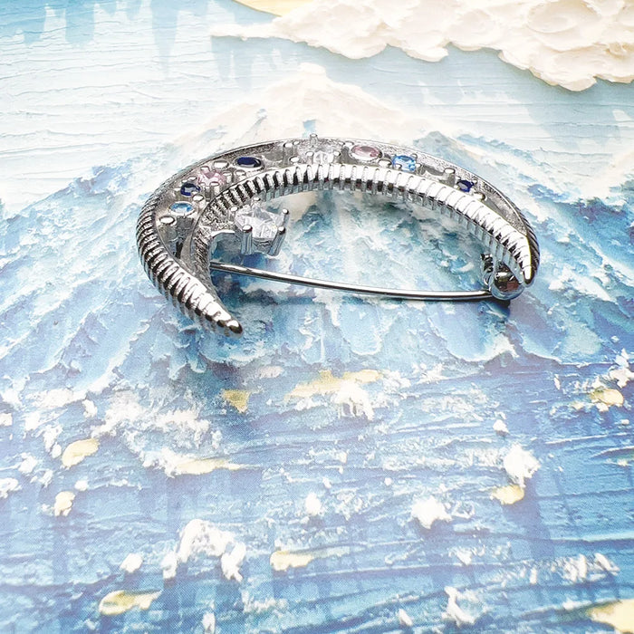 925 Sterling Silver Boho Crescent Moon Brooch Gift For Women