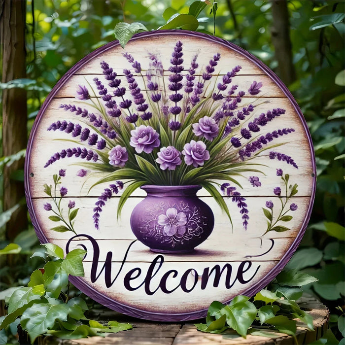 Rustic Lavender Wreath Metal Sign Floral Wall Art For Porch & Bedroom