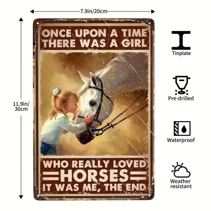 Happy Life Girl With Horse Retro Sign For Bar Or Cafe Wall Decor