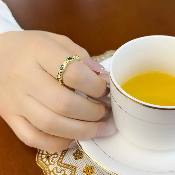 925 Sterling Silver Golden Green Stone Band Ring Glam Fashion Jewelry For Women & Men