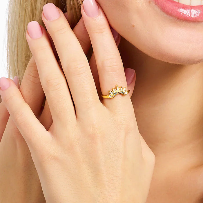 925 Sterling Silver Boho Sun Beams Ring Gold Plated Colourful European Fine Jewelry For Women