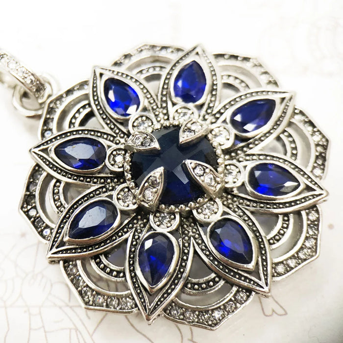 925 Sterling Silver Blue Lotus Flower Pendant Fashion Jewelry For Women