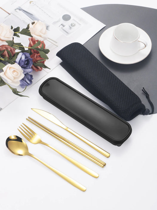 4 Piece Portable Cutlery Set With Box Knife Fork Spoon Chopsticks