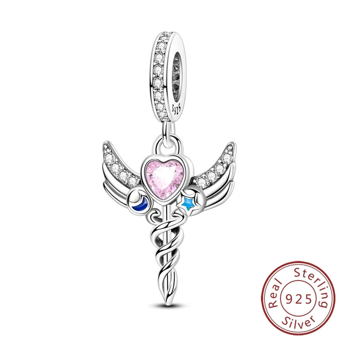 925 Sterling Silver Angel Sword Pendant Fits Bracelets & Necklaces Diy Gift