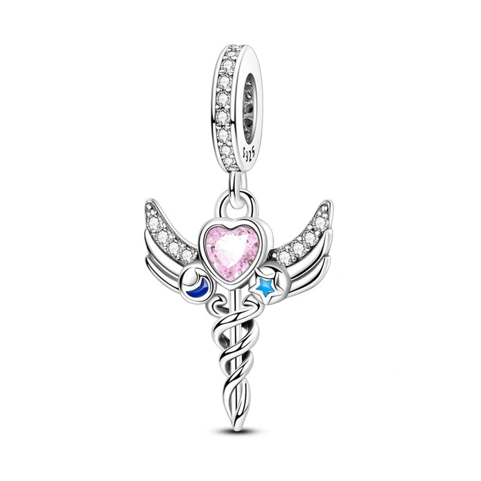 925 Sterling Silver Angel Sword Pendant Fits Bracelets & Necklaces Diy Gift