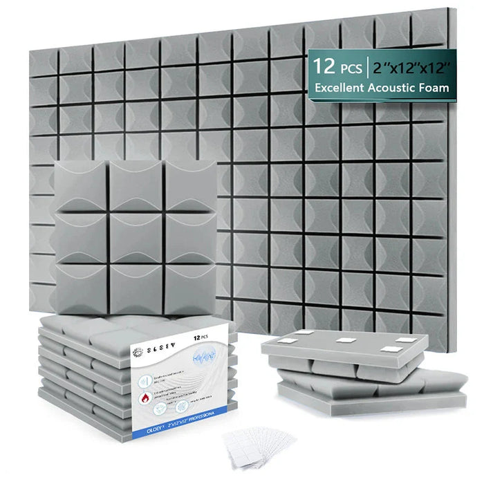 12 Pieces Acoustic Foam Panels For Studio Sound Insulation Noise Reduction Wedge Tiles