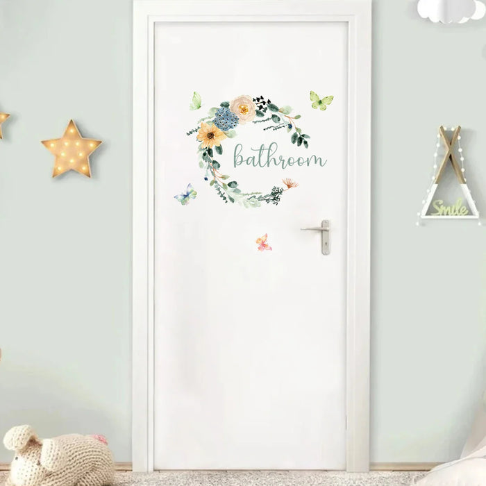Watercolour Flower Wreath Butterfly Wall Stickers For Bathroom Decor