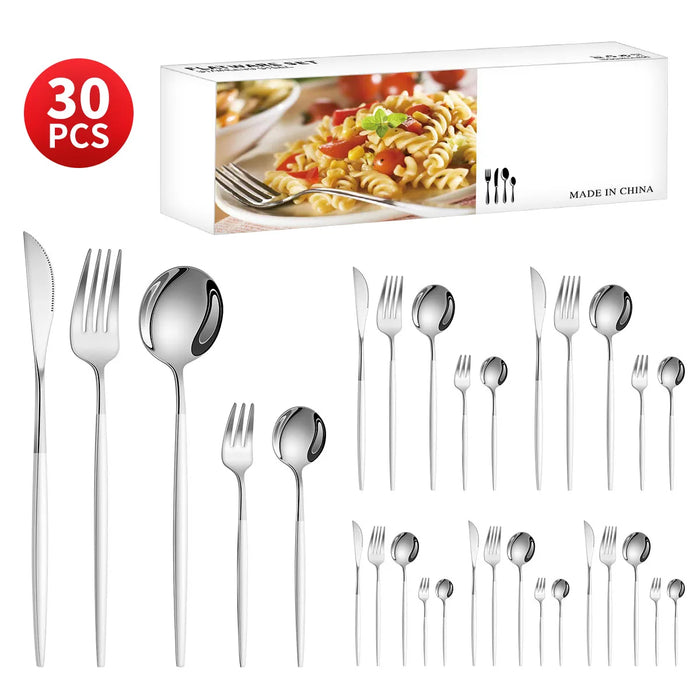 30 Piece Stainless Steel Cutlery Set For Dining Banquets
