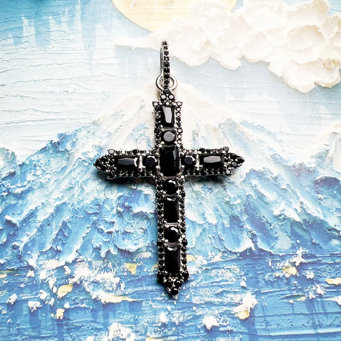 925 Sterling Silver Timeless Black Zircon Cross Pendant Jewelry For Women
