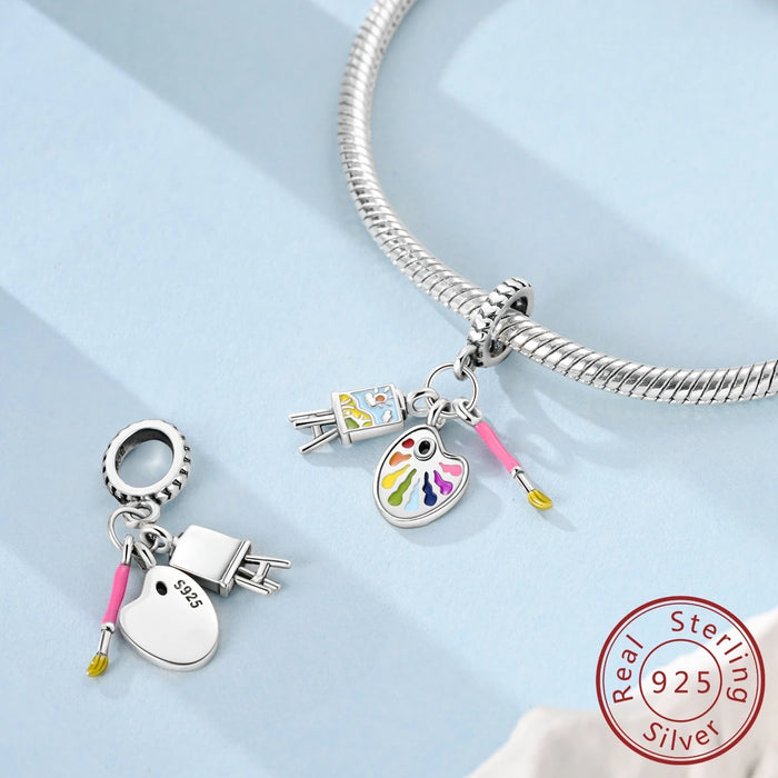 925 Sterling Silver Colour Palette Pendant Fits Bracelets Diy Gift For Women