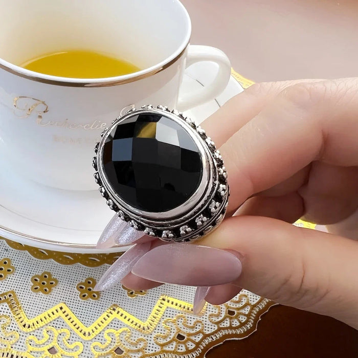 925 Sterling Silver Black Oval Cz Skull Skeleton Cocktail Ring Men & Women