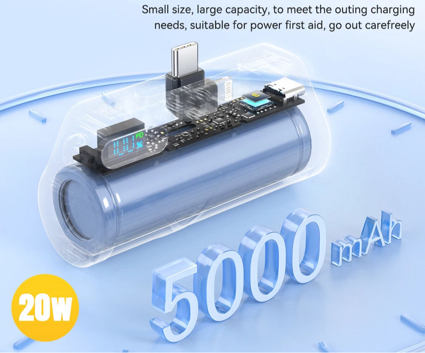 Mini Capsule Power Bank 5000Mah Pd 20W Fast Charging For Iphone 16 15 14 Xiaomi Samsung Portable Mobile External Battery