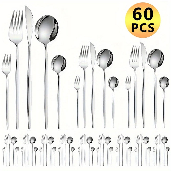 60 Piece Stainless Steel Golden Cutlery Set Mirror Polished Dishwasher Safe