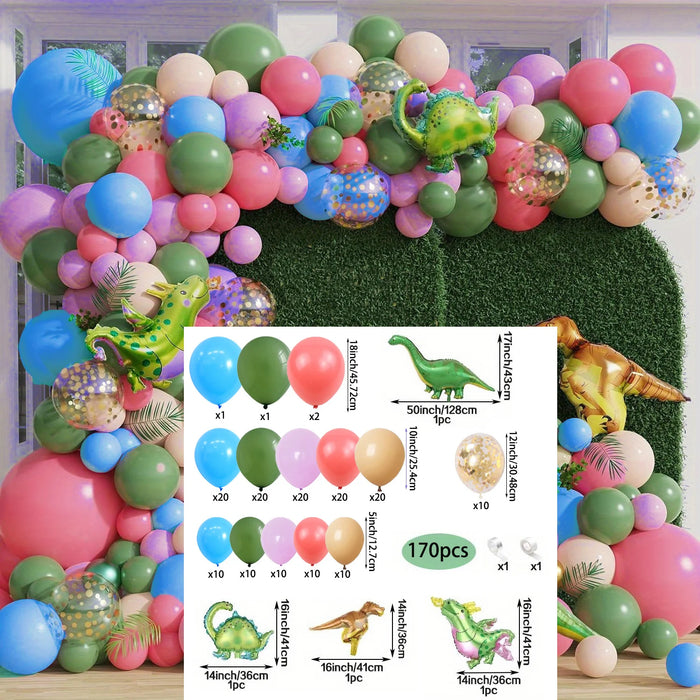 170Pcs Dinosaur Themed Balloon Arch Wreath Set Dinosaur Balloon Perfect For Jungle Parties And Dinosaur Themed Birthday Parties