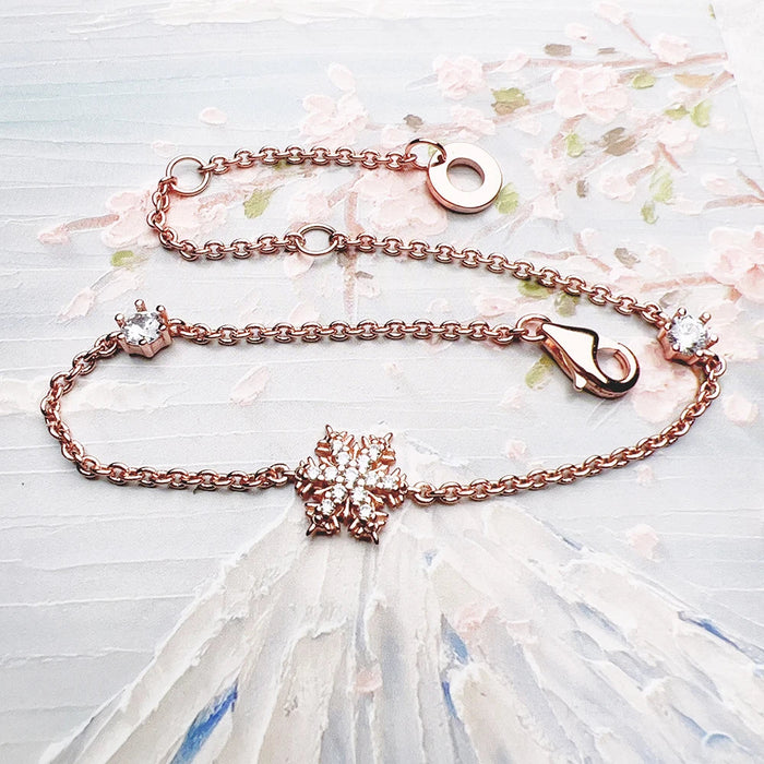 925 Sterling Silver Rose Gold Snowflake Bracelet Elegant Jewelry For Women