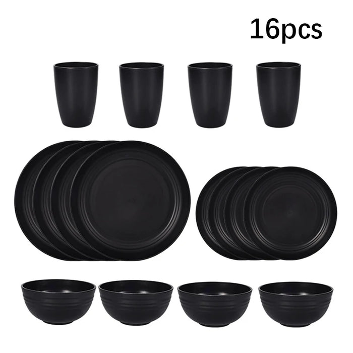 4 / 16 Piece Black Pp Cutlery Set For Outdoor Camping Parties