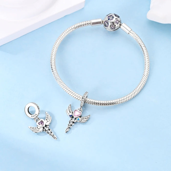 925 Sterling Silver Angel Sword Pendant Fits Bracelets & Necklaces Diy Gift