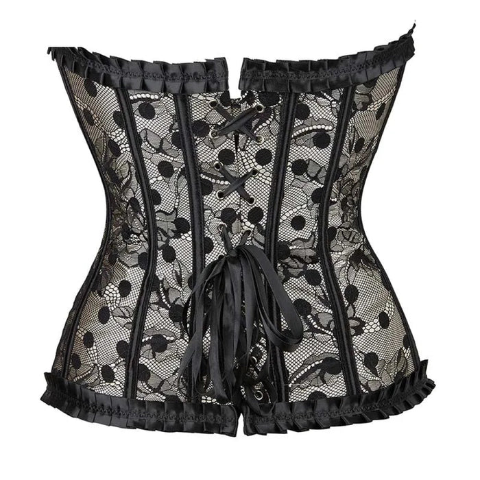 Fishbones Women Ruffled Lace Boned Corset Bustier Plus Size