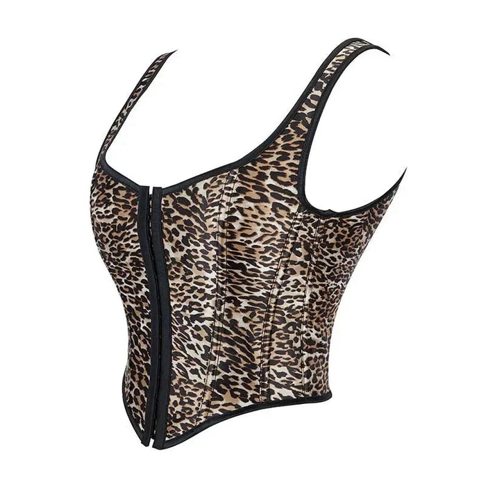 Leopard Print Steam Punk Vest With Front Hook Clip And Thick Straps Women Cropped Corset Bustier