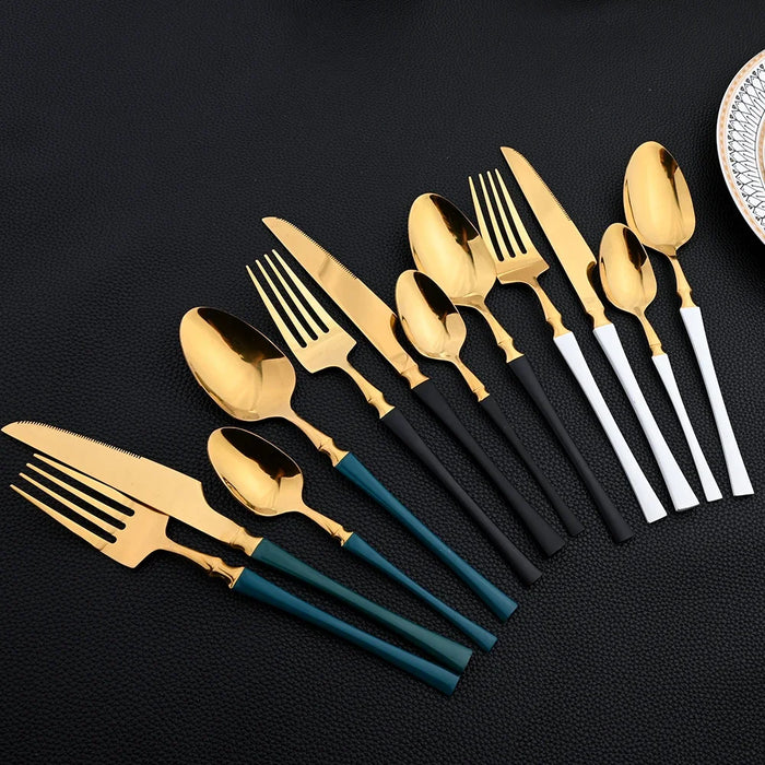 16 Piece Gold Stainless Steel Cutlery Set For Western Dining