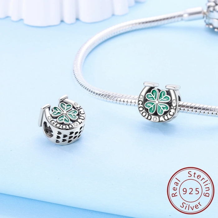 925 Sterling Silver Horseshoe Clover Pendant Fits Bracelets Diy Jewelry For Women