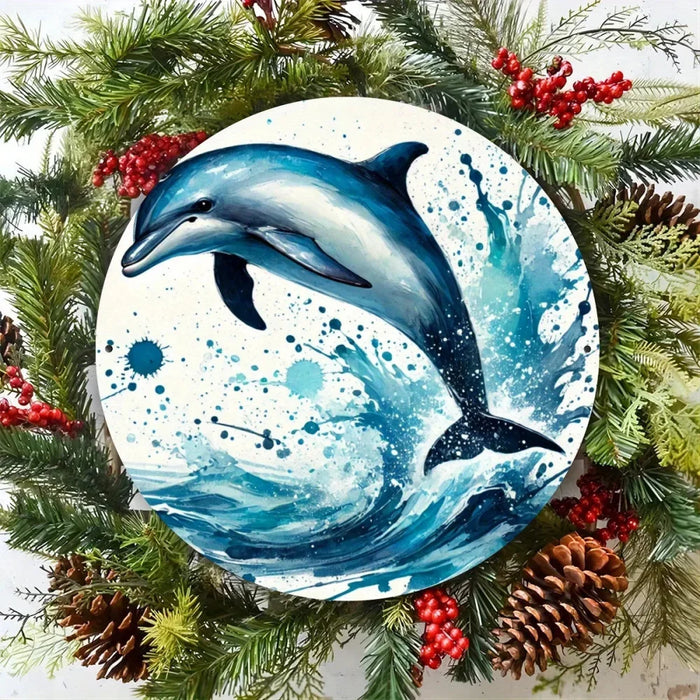 8X8 Inch Dolphin-Themed Metal Sign For Home Garden Office And Outdoor Decor