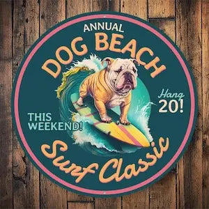 Dog Beach Surf Classic Sign Canine Surfing Event Decor