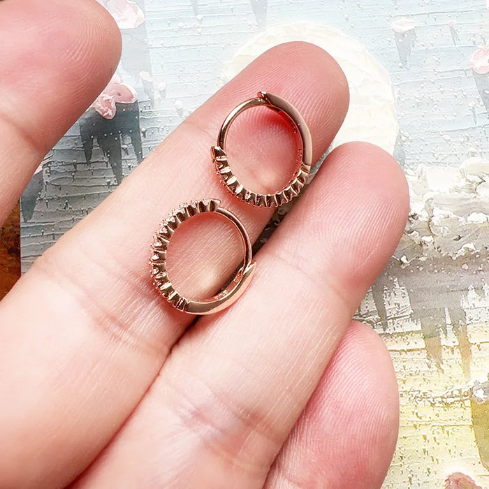 925 Sterling Silver Romantic Gift Rose Gold Hinged Hoop Earrings Fine Jewelry For Women French Setting Stones Europe