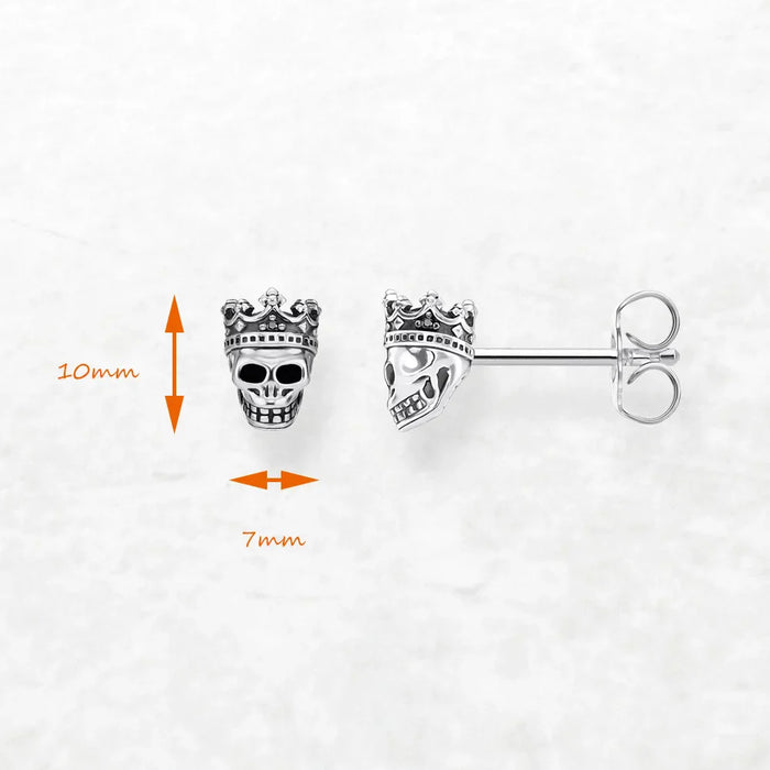 925 Sterling Silver Vintage Skull King Stud Earrings