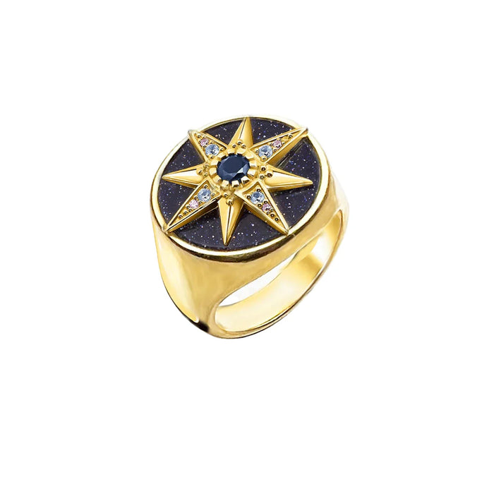 925 Sterling Silver Golden Royalty Star Ring With Stones Fine Jewerly For Women Autumn Lucky