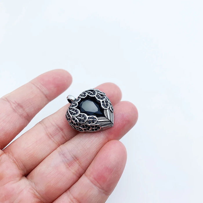 925 Sterling Silver Romantic Black Winged Heart Pendant Crystal Jewelry For Women