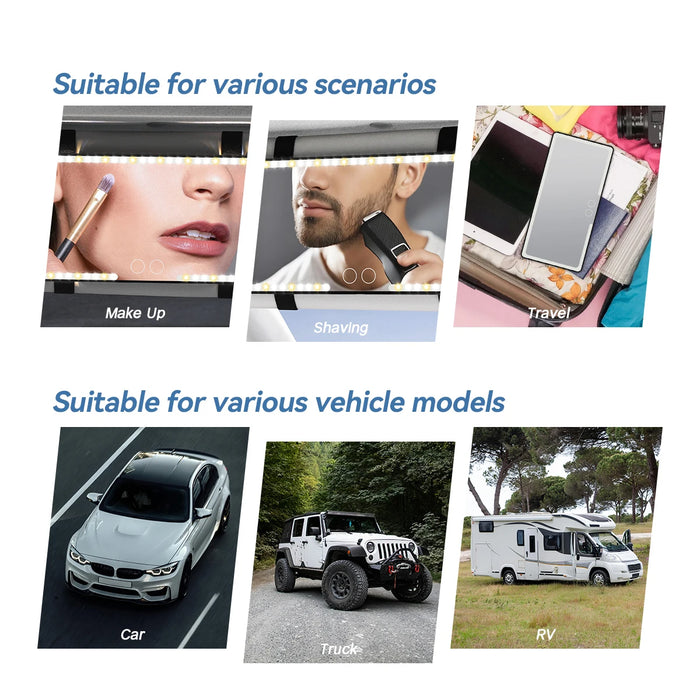Rechargeable Car Sun Visor Makeup Mirror 3 Modes 88 Leds Dimmable Clip-On Light