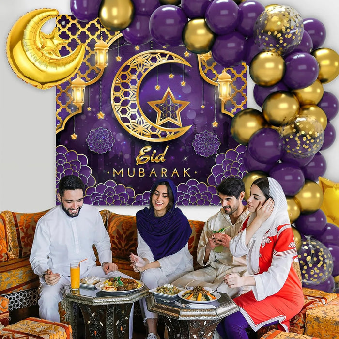 127Pcs Eid Purple And Goldballoon Arch Set Suitable For Decorating Family Gatherings Birthday Parties And Other Scenes During Eid