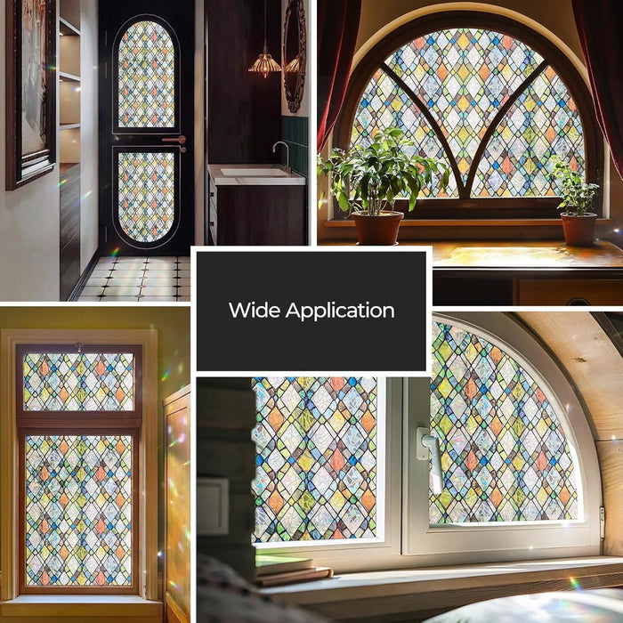 Decorative Stained Glass Window Film - Removable Static Cling Covering For Privacy And Sun Blocking