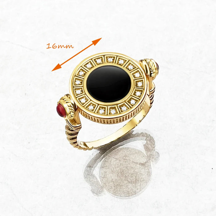 925 Sterling Silver Rotatable Black Onyx Coin Ring European Style Women Fine Jewelry Vintage