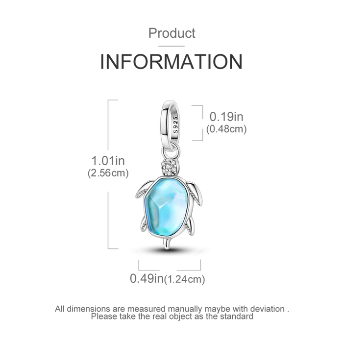 925 Sterling Silver Blue Turtle Pendant Charm For Bracelet Or Necklace