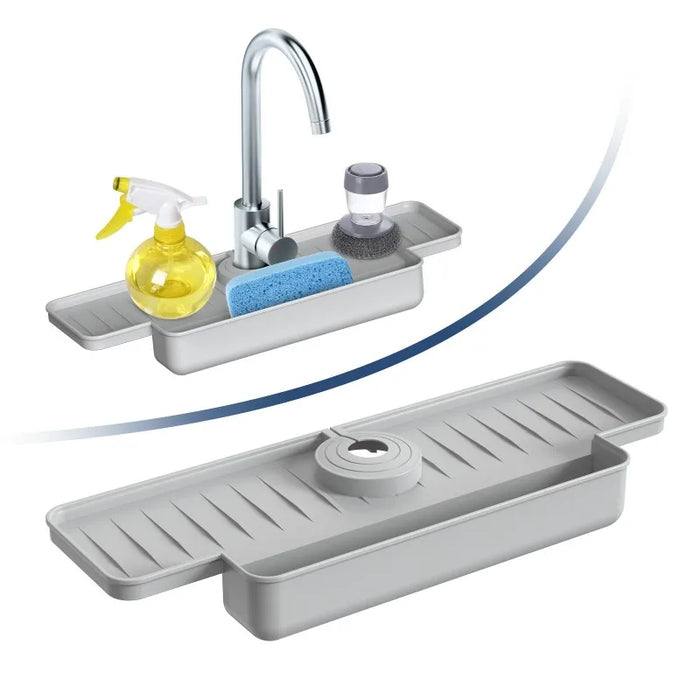 Silicone Sink Faucet Splash Guard And Sponge Holder For Kitchen And Bathroom