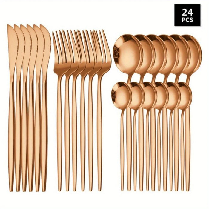 24 Piece Golden Stainless Steel Flatware Set