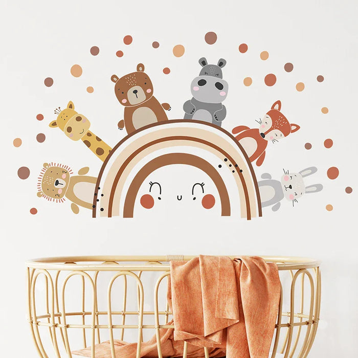 Boho Animals Rainbow Wall Stickers For Kids Room Decor