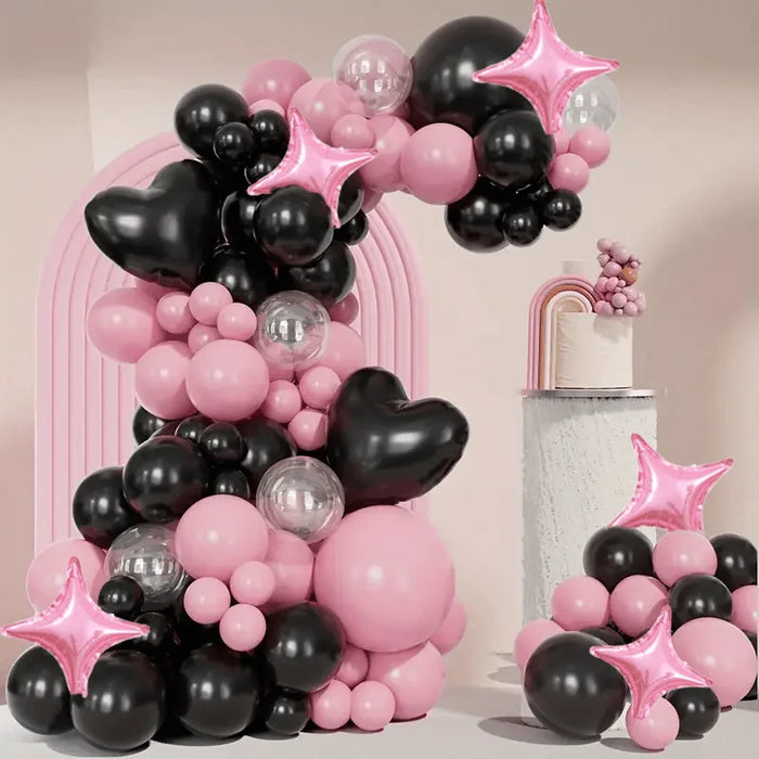 122Pcs Pink And Black Balloon Themed Garland Arch Set-Perfect For Weddings Engagements Valentine'S Day Decorating Party Balloons