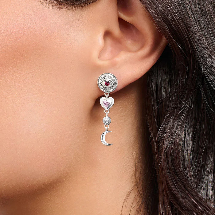 925 Sterling Silver Boho Talisman Earrings Eye Moon Sun Heart Lucky For Women