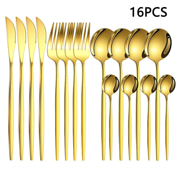 4 / 6 / 16 / 24 Piece Gold Stainless Steel Tableware Set For Home Restaurant Hotel Party Includes Knife Fork Spoon