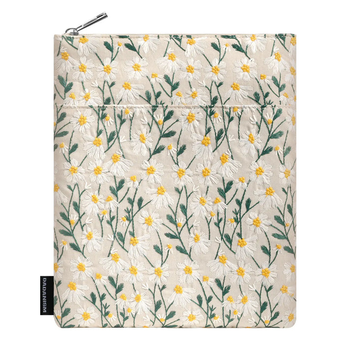 For Ipad A16 11Th Gen 11 Inch / 10Th Gen 10.9 6 Inch Kindle / Kobo 9-11 Inch Embroidered Daisy Padded Carrying Case Protective Tablet Sleeve