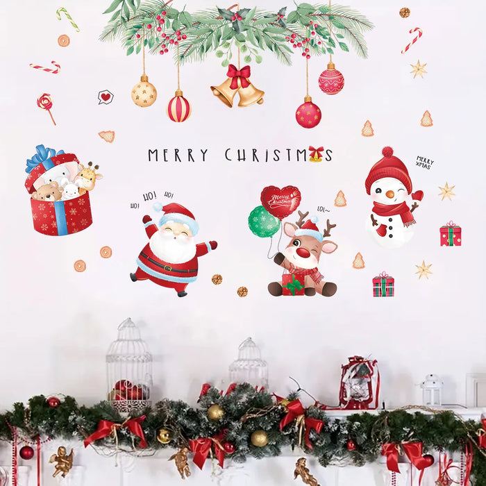 Cartoon Santa & Snowman Wall Stickers For Kids Room Decor