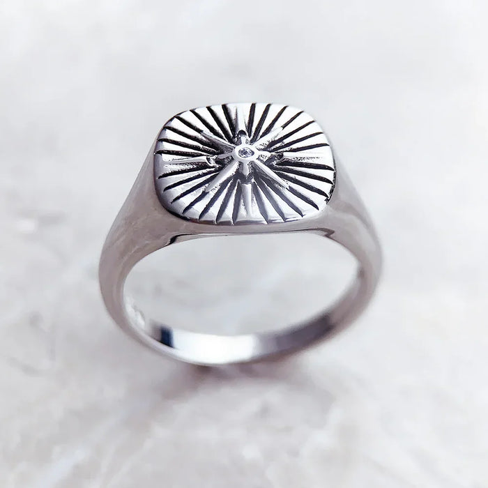 925 Sterling Silver Vintage Star Signet Ring Unisex Jewelry
